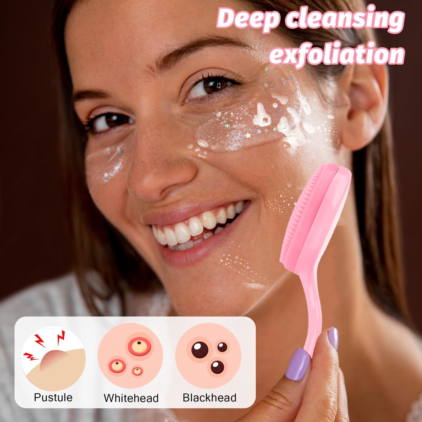 2Pack Silicone Face Brush Manual Face Scrub Brush Soft Facial Brushes Waterproof Exfoliating Face Brush Skin Friendly Face Cleaner Brush for Women and Men Blackheads Makeup Residues Removal