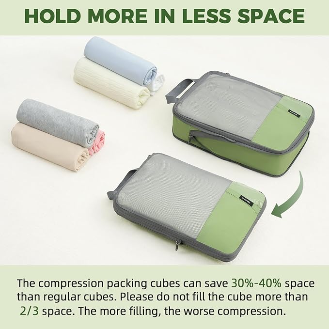 BAGAIL 6 Set/4 Set Lightweight Compression Packing Cubes for Travel, Anti-Tearing Expandable Organizer Bags for Suitcase