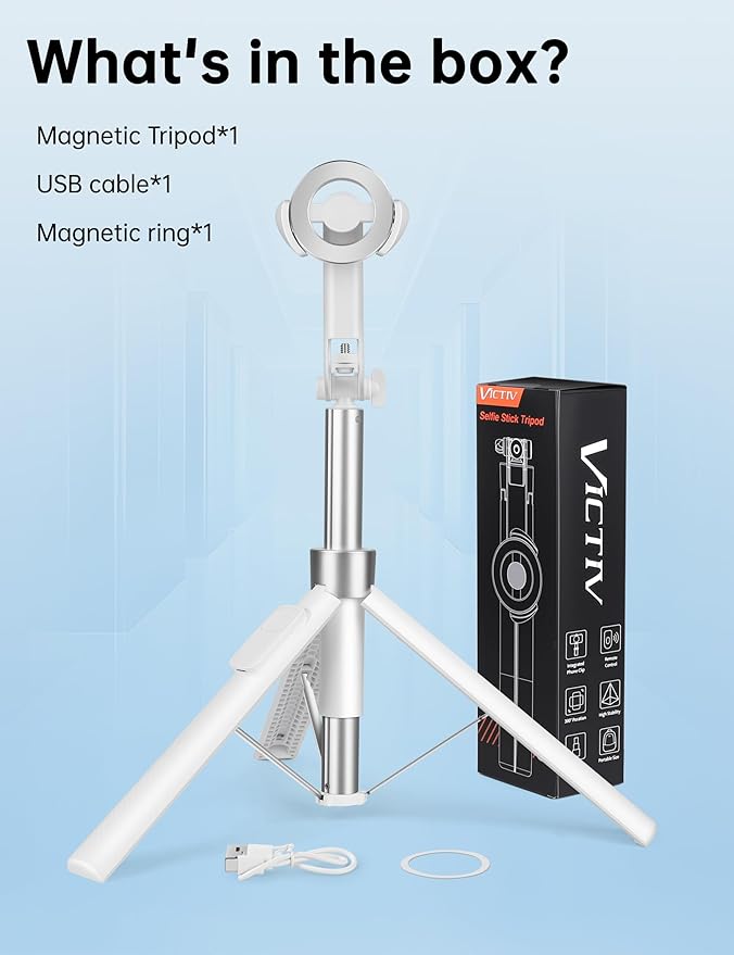 70" Magnetic Tripod for iPhone Magsafe, Extendable Selfie Stick Tripod with Rechargeable Remote & Magnetic Holder, 360° Rotatable Cell Phone Tripods Stand for Video Recording & Content Creation