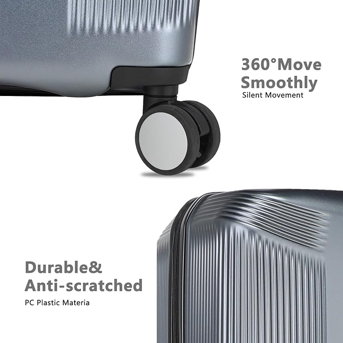 20 Inch Lightweight Expandable Carry On Luggage, PC Hardside Suitcase with Spinner Wheels & TSA Lock, Carry-on 20-Inch, Gray