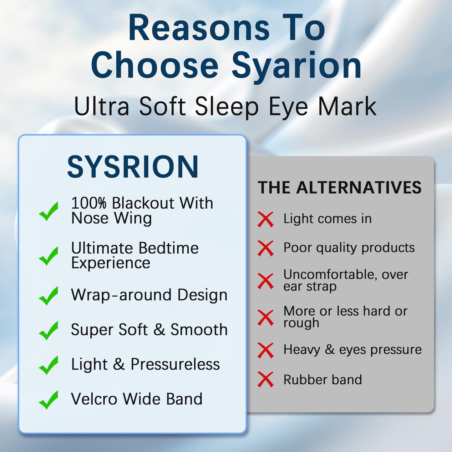 Sysrion Sleep Eye Mask - Ultra Soft Comfortable Sleeping Mask for for Home Sleep Travel Shift Work, Nose Pad Designed Light Blocking Eye Blinder, Fully Adjustable Strap and Skin Friendly