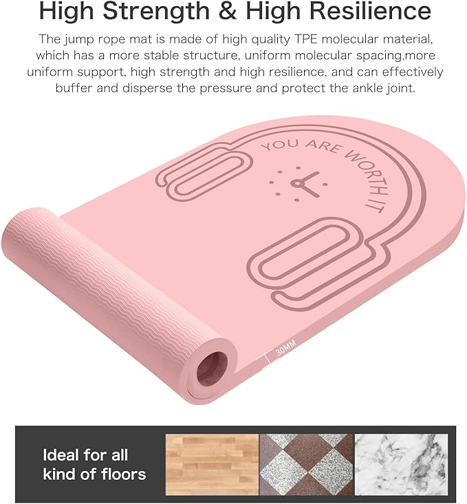 8/20/30mm Jump Rope Mat Fitness Exercise Mat Durable, Non-Slip, Workout Mats with Jump Rope & Carrying Bag for Home Gym Flooring (55"x 24")