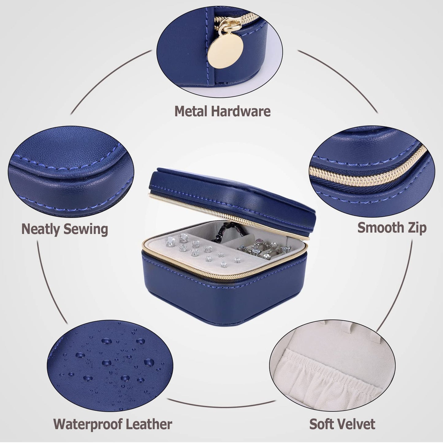 BareTulip Travel Small Portable Mini Jewelry Case for collection Rings Necklaces Earrings and Lipstick Blue