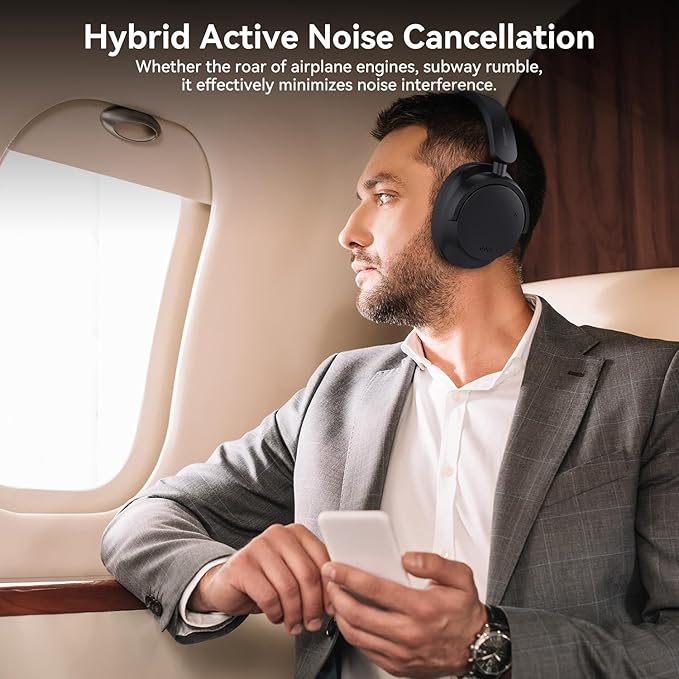 AUSDOM Hybrid Noise Cancelling Headphones: Wireless Bluetooth 5.4 Over Ear Headphones, Foldable ANC Headphone with Mic, 80H Playtime, Hi-Fi Audio, Deep Bass, Comfortable Earpad for Home Office Travel