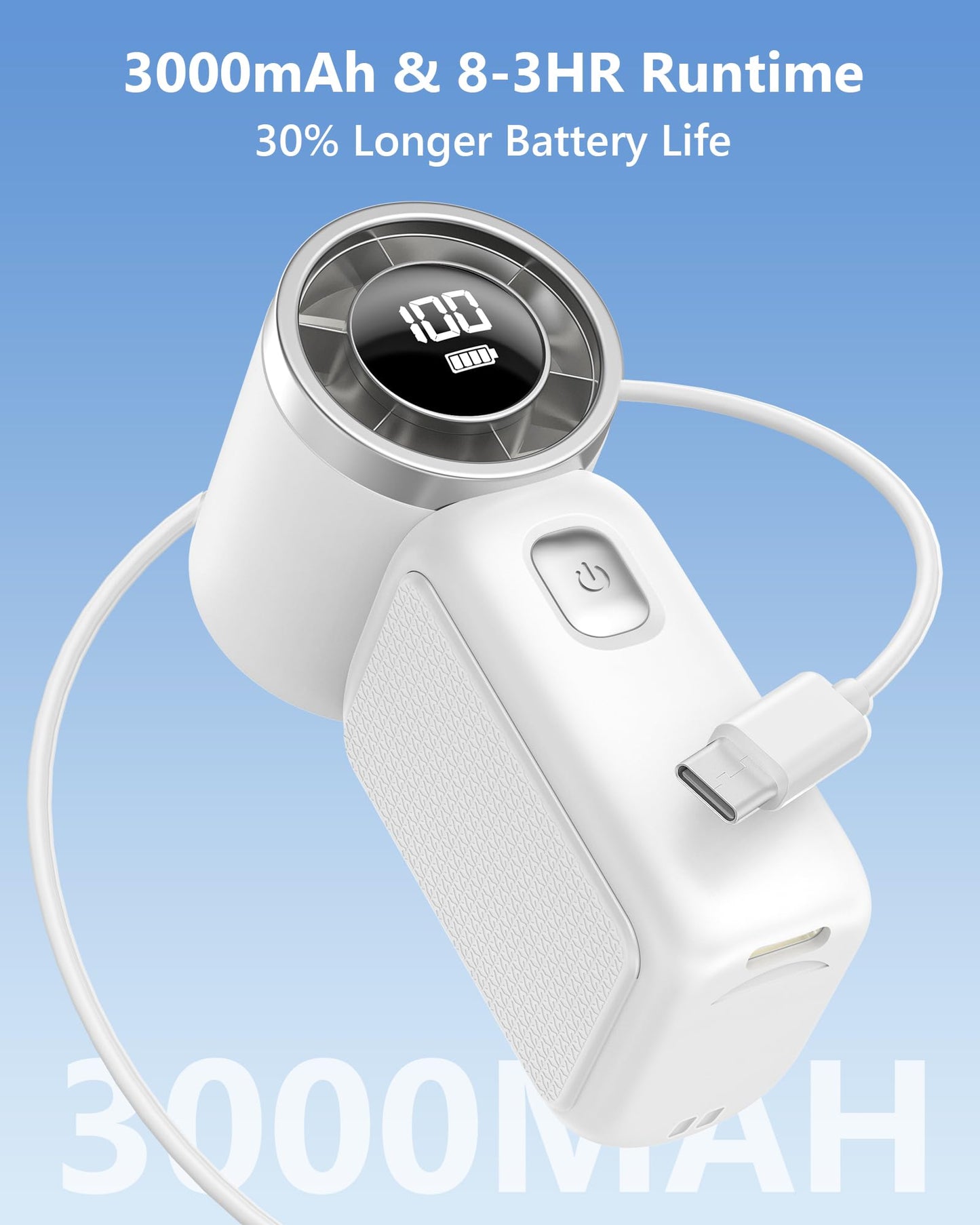 AGEYOU Portable Handheld Mini Fan, 6 Gear Wind, Hand Small Travel Personal Held Fans, Rechargeable Turbo Fan, Gifts for Women Men, for Camping Vacation Outdoor (white)