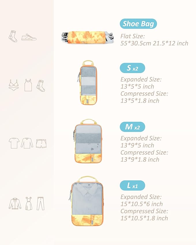BAGSMART 6 Set /4 Set/2 Set Compression Packing Cubes for Travel, Lightweight Luggage Organizer Bags, Durable Space Saver Bags Travel Essentials