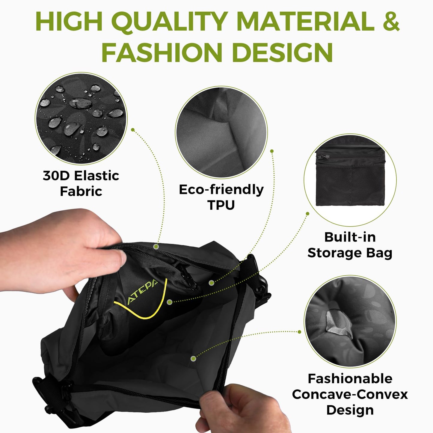 ATEPA 4-in-1 Travel Cushion, Ultralight Portable Inflatable Pillow Seat Cushion Neck & Back Support Travel Bag with Zippered Protection & Convertible Strap for Airplane Camping Backpacking, Black