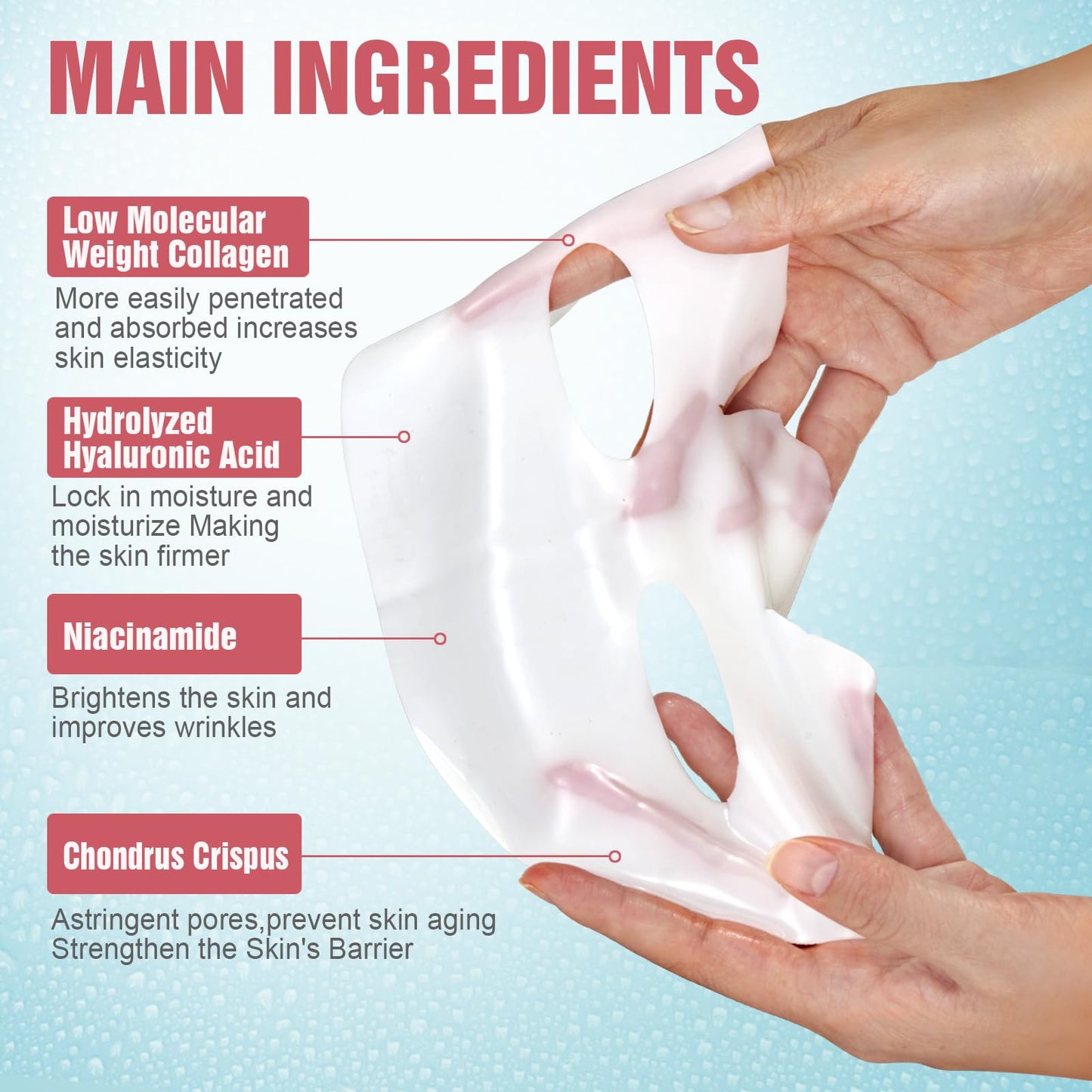 Kewhunt Deep Collagen Face Mask Overnight, Bio- Collagen Mask Real Deep Mask, Hydrating Hydrogel Masks with Low Molecular Collagen for Firming, Elasticity, Pore Minimizing 40g x 5ea