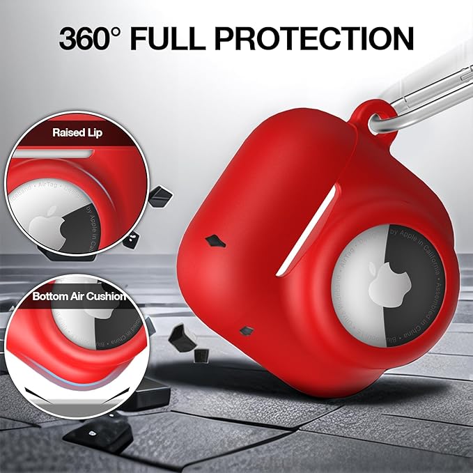 2 in 1 Silicone Case Compatible with AirPod 4 and AirTag, Shockproof Protective Skin Cover for AirPods 4th Generation with Cleaner Kit & Carabiner (Red)