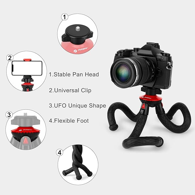 Camera Tripod Fotopro Flexible Phone Tripod Bendable Tripod for Mini Camera Handheld Tripod Stand for iPhone Vlogging Travel Video
