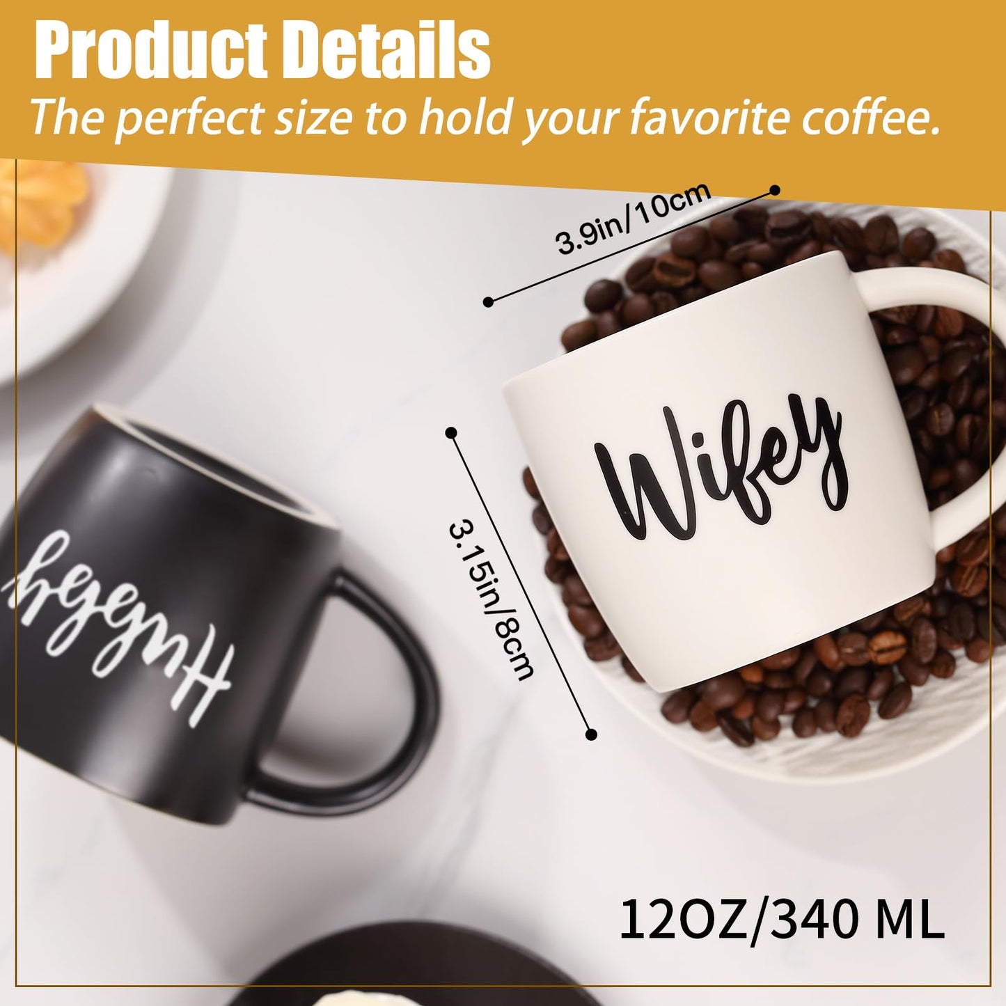 Wedding Gifts for Couples,Hubby & Wifey Wedding Coffee Cup Set,Bridal Shower Gifts for Bride and Groom, Newly-Married Anniversary for Him/Her，Mr and Mrs Gift