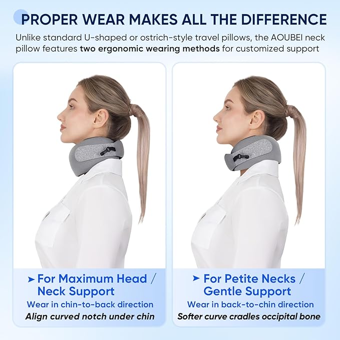 Compact Travel Pillow with Adjustable Strap & Washable Cover, Portable Neck Pillow Airplane with Case & Hook, Chin Support Pillow Relieves Pain & Pressure for Quick Trips, Office, Car & Home Use