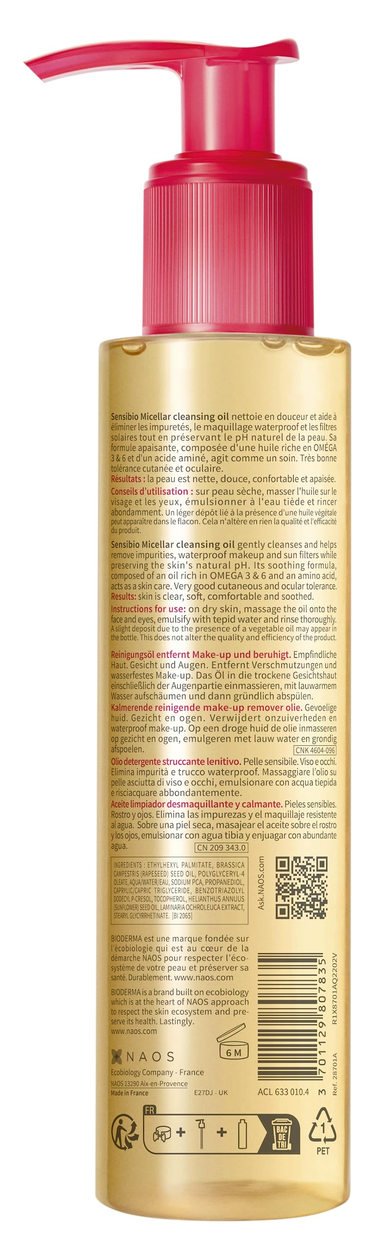 Bioderma Sensibio Micellar Cleansing Oil, 1st Ecobiological Micellar Formula Gentle Face Cleanser That Deeply Cleanses, Soothes & Nourishes Skin with Oil-to-Milk Texture, Fragrance-Free, 5 Fl Oz