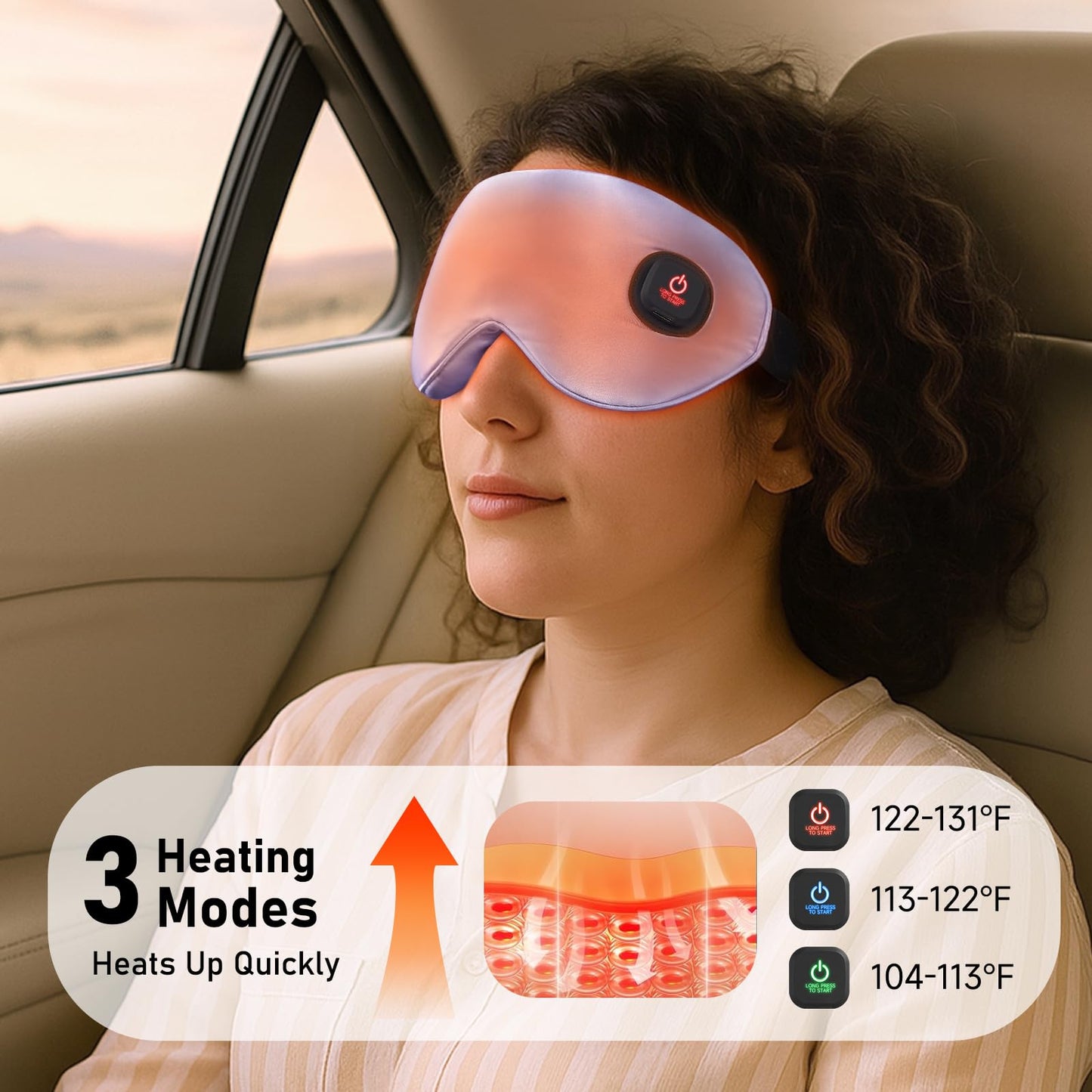 LitBear Heated Eye Mask, Silk Cordless Warm Eye Compress for Dry Eyes, Light Blocking Heat Eye Mask for Women Men, Soft Eye Heating Pad for Dry Eyes, Travel, Rechargeable, Washable Cover (Purple)