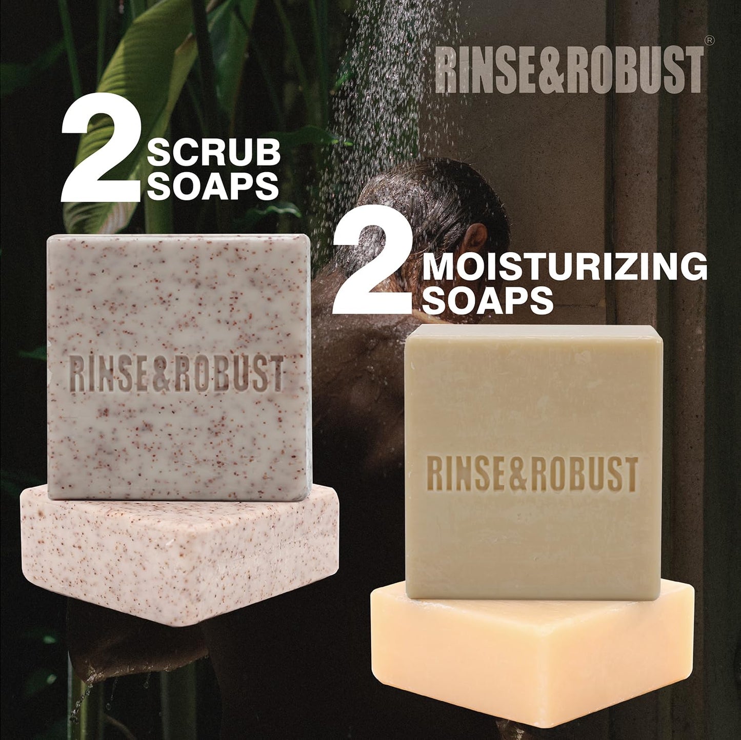 Rinse & Robust Mens Bar Soap Cleansing Bar Moisturizing & Exfoliating Scrub Soap Gift Set for Men | 4 in 1 Face Body Hand Beard Wash | Cinnamon, Lemon Cedar, Mint Ice Chips, Tobacco | 5.3 oz of 4 Bars