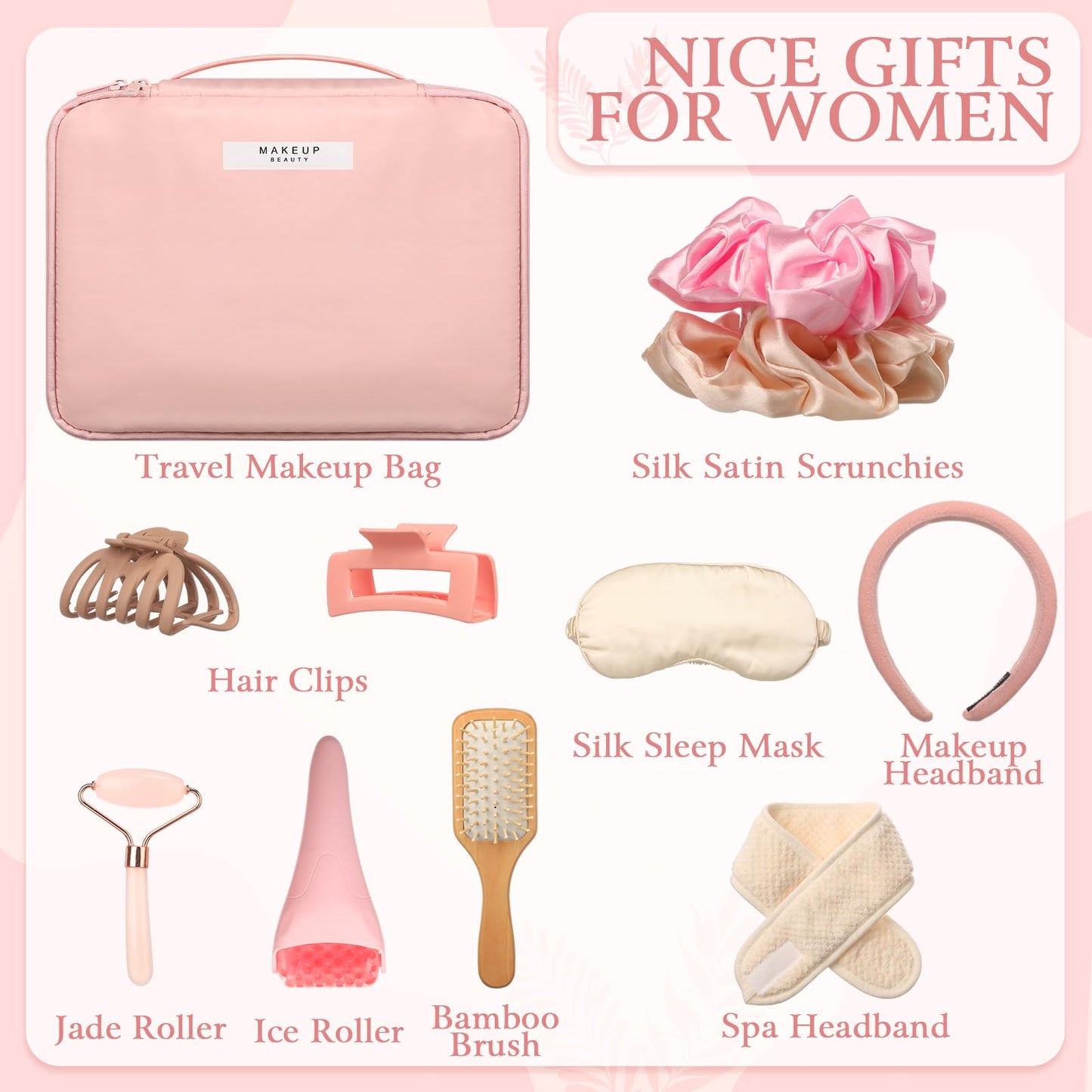 Sawysine 11 Pcs Pink Gift Box for Women Christmas Pink Birthday Basket Gifts Travel for Xmas Valentines Aesthetic Bags Makeup and Skin Care Spa Kit Mom Teacher Girlfriend