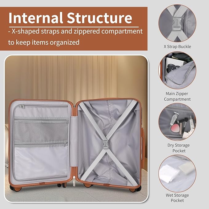 5-Piece Luggage Set, Lightweight ABS+PC Hard Shell Suitcase with YKK Zipper & TSA Lock for Family, Black Brown, 14in/18in/20in/24in/28in