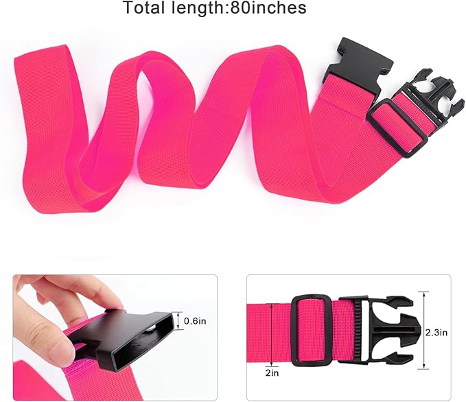 4Pcs Luggage Straps for Suitcase Travel Accessories TSA Approved, 80In Long Belts to Keep Your Suitcase Secure, Adjustable Bag Straps with Quick-Release Buckle for Travel Bag Closure, Rose