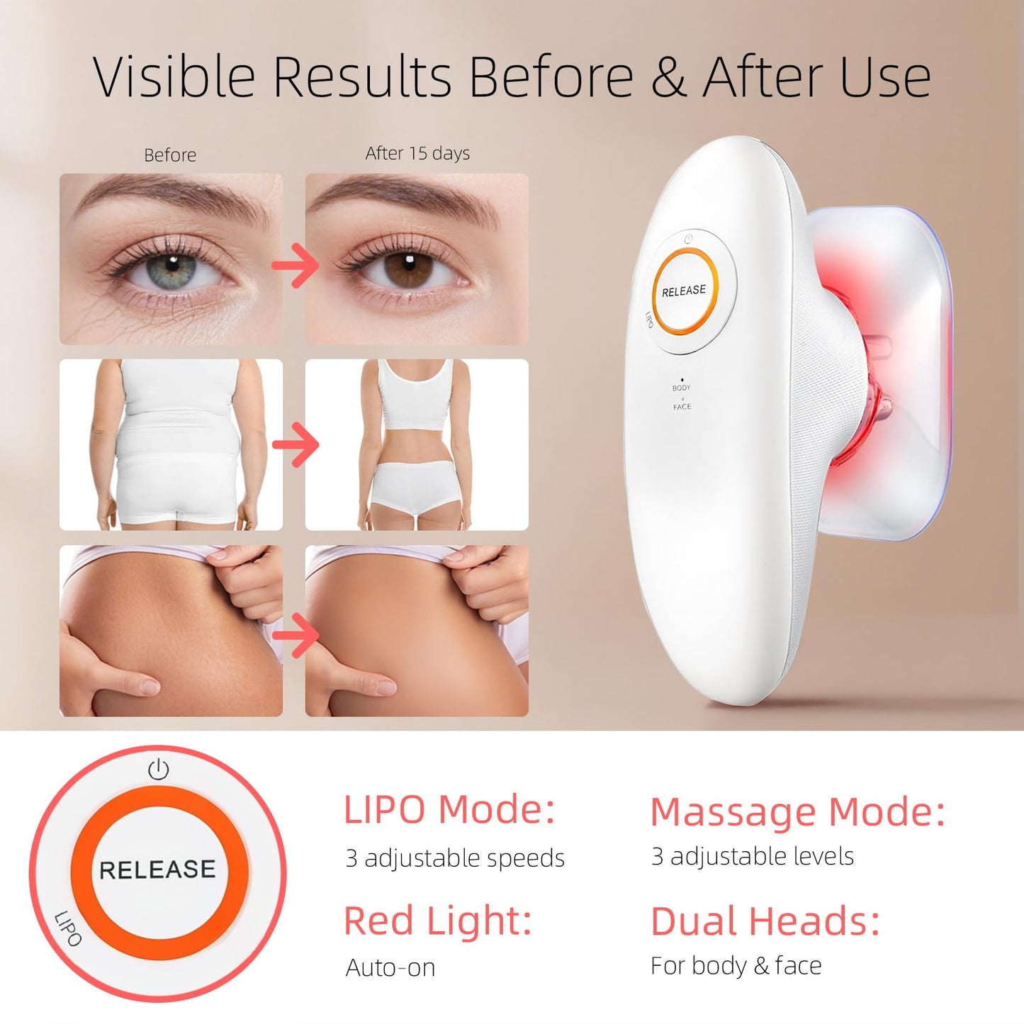 Aimmbiuty 3-in-1 Body Sculpting Machine, Cellulite Massager Tool with 3 Adjustable Modes, for Belly, Waist, Arms and Legs, Home Use for Women (White)