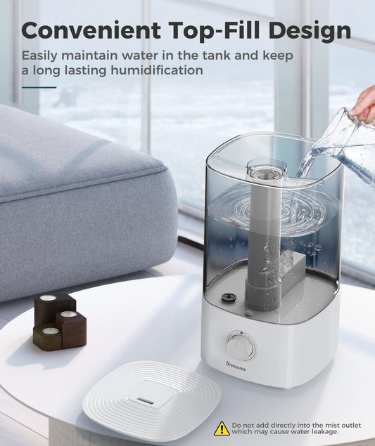 BREEZOME 4L Humidifiers for Bedroom, Essential Oil Diffuser, Top Fill Cool Mist Ultrasonic Humidifiers for Baby, Plants, Nursery, Humidifier for Large Room Last up to 50 Hours, Quiet Operation