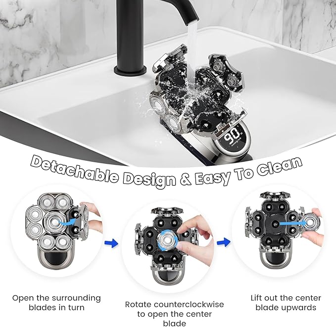 9D Head Shavers for Bald Men: Upgraded 6 in 1 Detachable Bald Head Shavers with LED Display - Wet/Dry Electric Razor for Men - Travel Lock Electric Shaver Grooming Kit with Type-C Charge