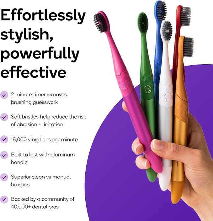 Burst Nova Toothbrush (Green) | Sonic Powered Teeth Whitening | Super-Soft Bristles | 18000 VPM | 2 Minute Timer | Aluminum Handle | Replaceable Brush Head | Compact Size | with AAA Battery