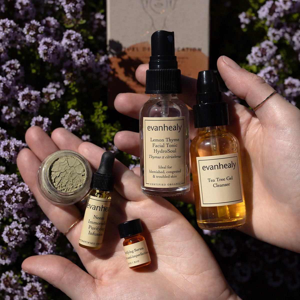 evanhealy Purifying Ritual | Detoxifying Blemish Skin Care Set | 5 Piece Travel Face Care Kit for Congested Skin | Skincare Kit with Facial Mask & Gentle Skin Cleanser | Soothe Redness