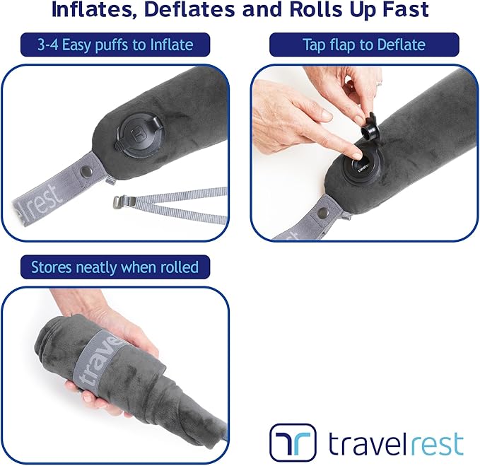 TRAVELREST All-in-One Neck & Body Pillow - Advanced Support and Comfort Design, Travel Essentials, Memory Foam, Inflatable, Airplane & Car Seat, Sleeping on Long Flight & Trips, Travel Pillow - Grey