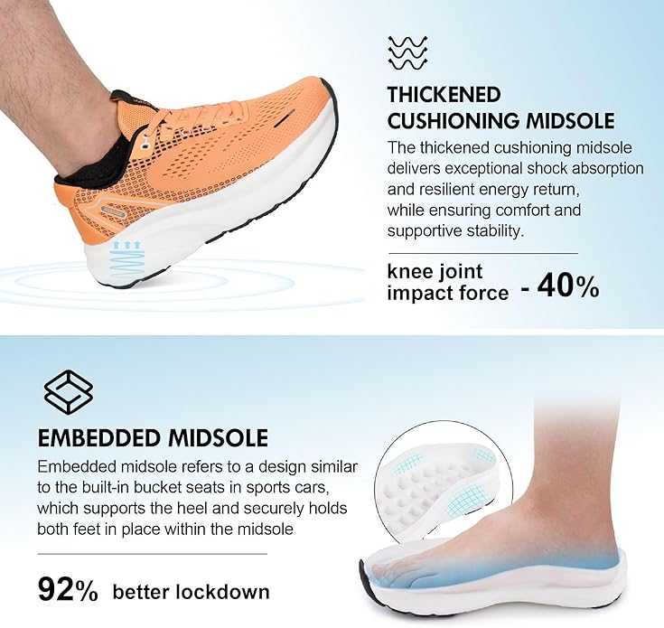 JACKSHIBO Wide Toe Box Shoes for Men Arch Support Shoes Wide Width Sneakers for Running Walking Athletic Tennis Orthopedic Plantar Fasciitis Workout with Thick Cushioned Zero Drop Sole