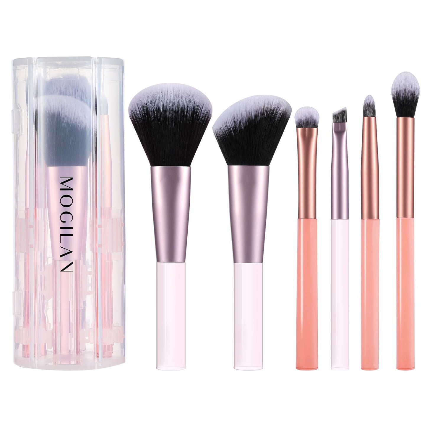 MOGILAN Travel Makeup Brush Set – Portable 6PCS Mini Cosmetic Brushes for Foundation, Concealer, Eyeshadow, Blush, Powder, Contour & Highlight, On-the-Go Makeup Brush Kit with Travel Case