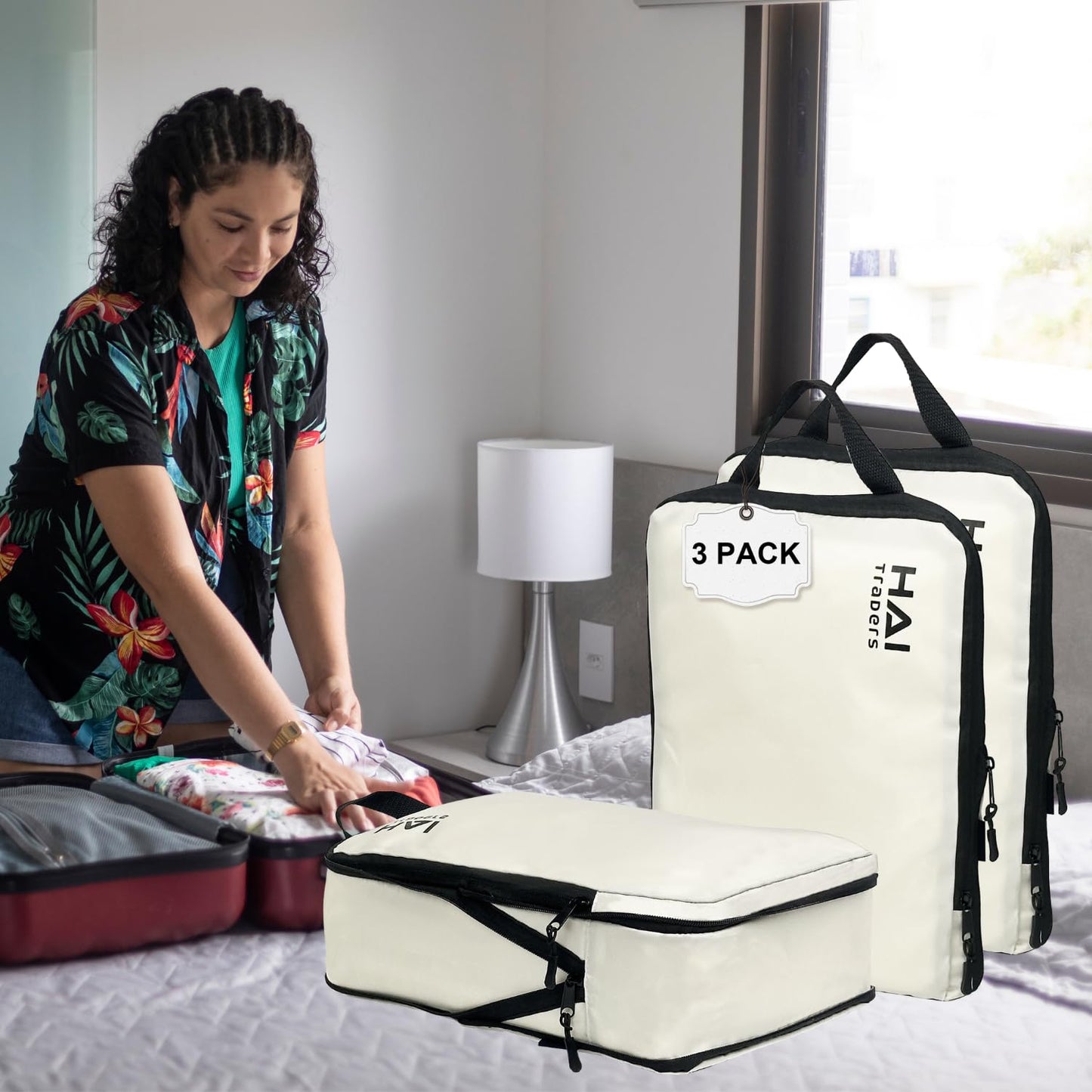 HAI TRADERS Compression Packing Cubes for Travel – 3 Pack Luggage Organizer Bags for Suitcases, Carry-On & Backpacks – Lightweight, Space Saver Clothes Storage Cubes