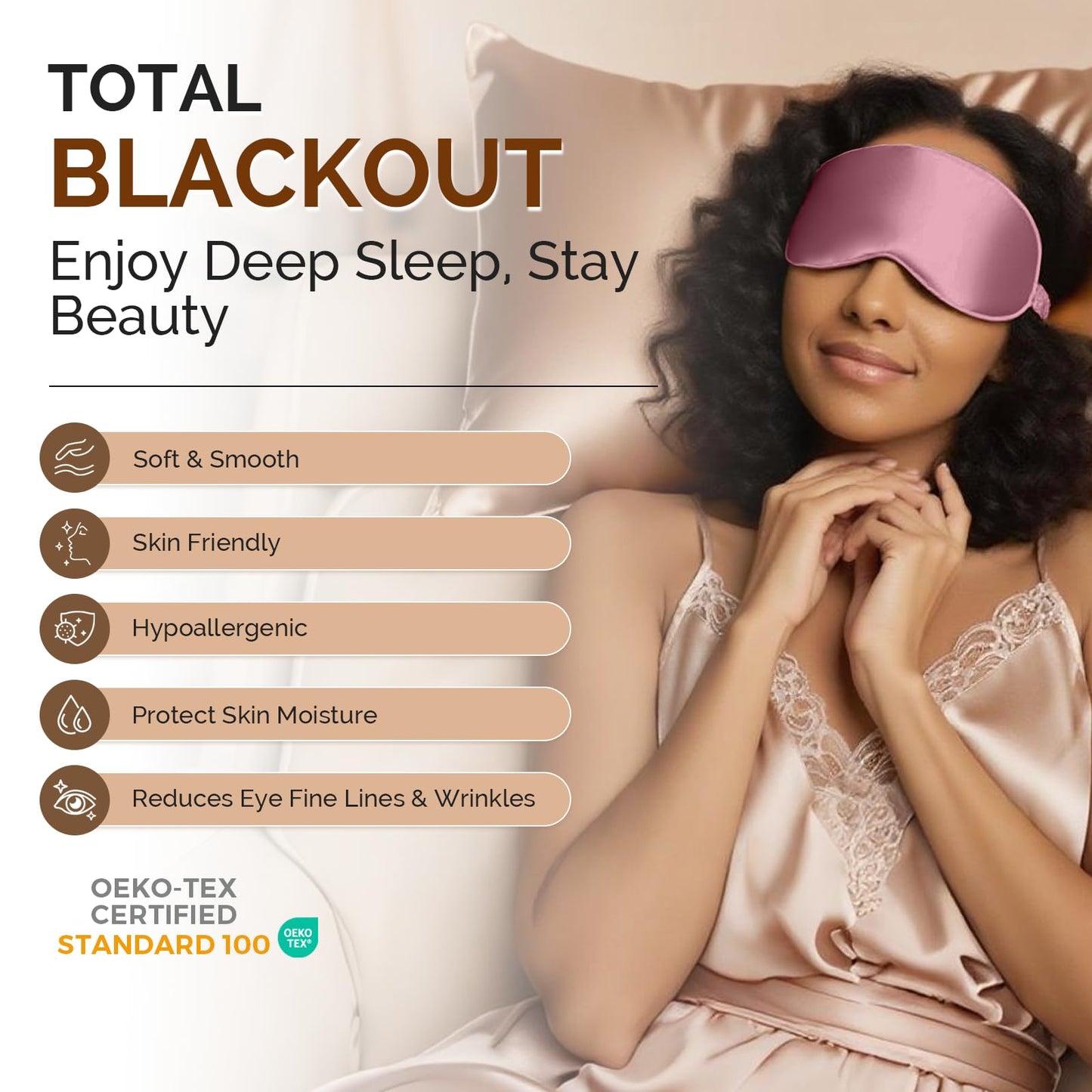 SilkSilky 100% Mulberry Silk Sleep Mask - 22 Momme Grade 6A 3D Contoured Blackout Eye Mask for Women & Men, Adjustable Soft Breathable Eye Covers for Sleeping (Pale Mauve)