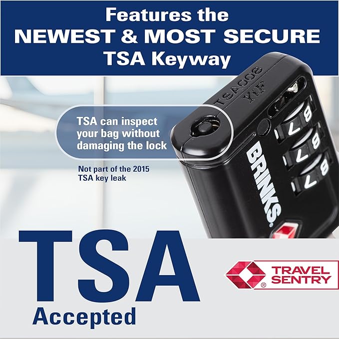 Brinks TSA Accepted Indicator Luggage Lock, Black - Ressetable Combination, New More Secure TSA008 Key, 2 Pack