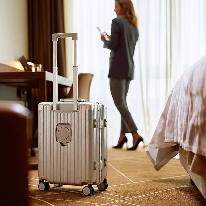 20 Inch Carry On Luggage 22x14x9 Airline Approved with Spinner Wheels,Hard Shell Zipperless Lightweight Small Suitcase with TSA Approved for Travel Business Women Men,Silver