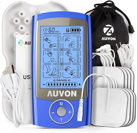 AUVON Rechargeable TENS Unit Muscle Stimulator, 24 Modes 4th Gen TENS Machine with 8pcs 2"x2" Premium Electrode Pads for Pain Relief