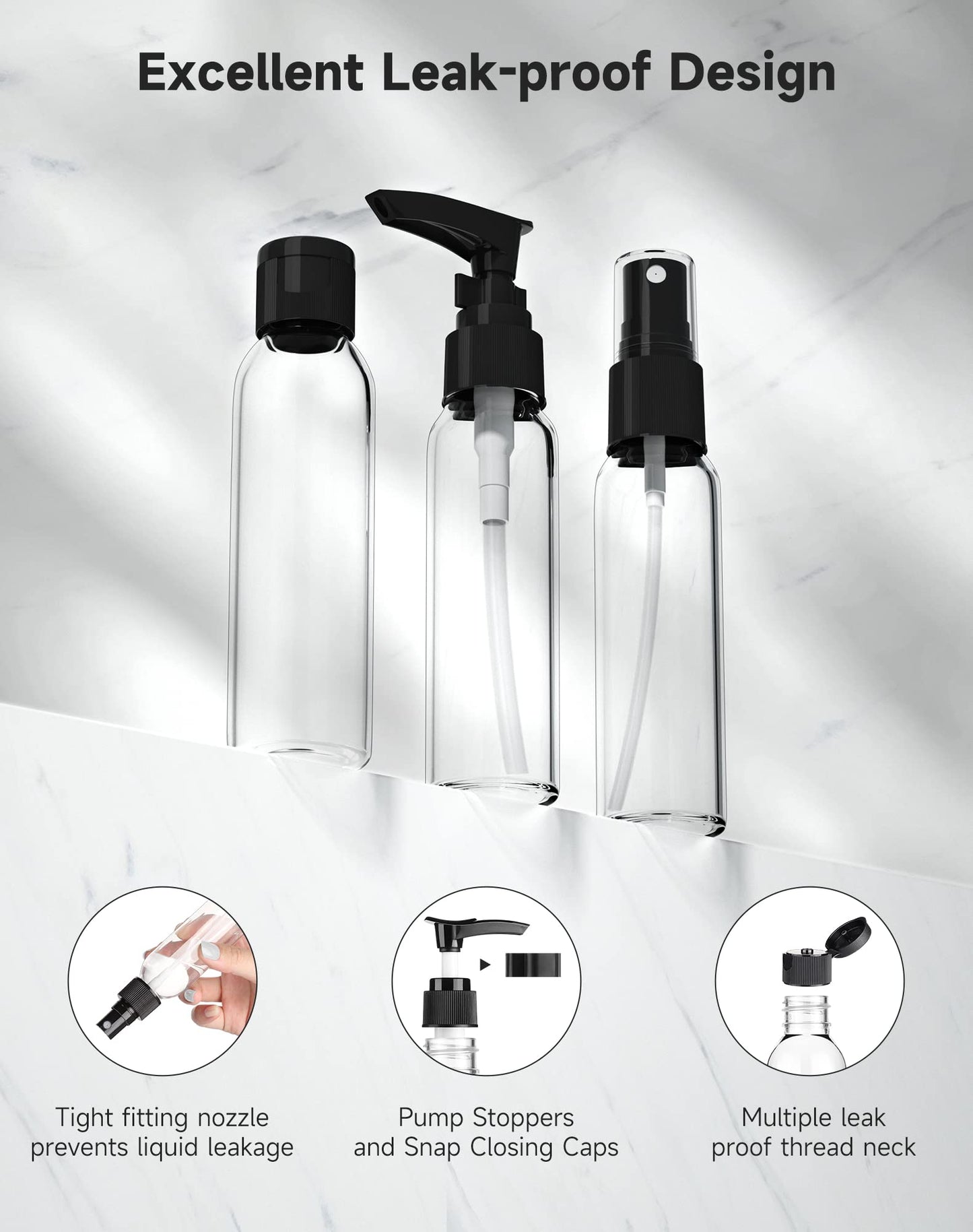 Morfone Travel Bottles Kits -TSA Approved Travelling Size Containers for Toiletries Leak Proof Refillable Liquid Travel Essentials with Toiletry Bag for Cosmetic Shampoo Conditioner Lotion