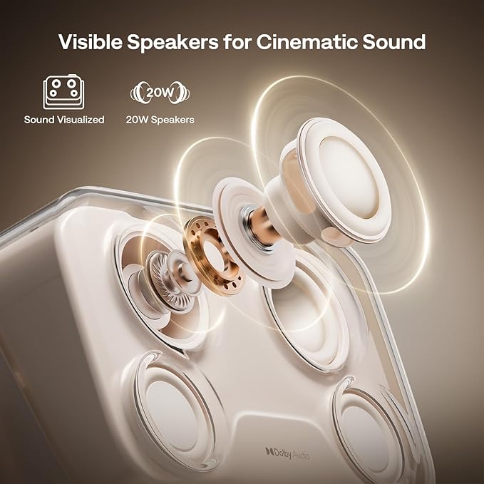 Aurzen BOOM mini Google TV 4K Supported Smart Portable Projector with WiFi and Bluetooth, Outdoor & Home Movie Projector with 20W Speakers DoIby Audio, Real-Time Focus, 500 ANSI Lumens, Off-white