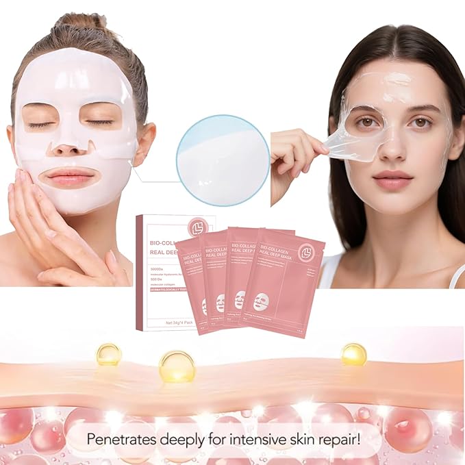 Bio-Collagen Overnight Mask, 4 Pack Facial Collagen Lifting Hydrogel Masks, Pore Minimizing, Reduce Wrinkles, Overnight Hydrating,Enhanced Skin Elasticity, Korean Skincare Masks Get Glass Skin