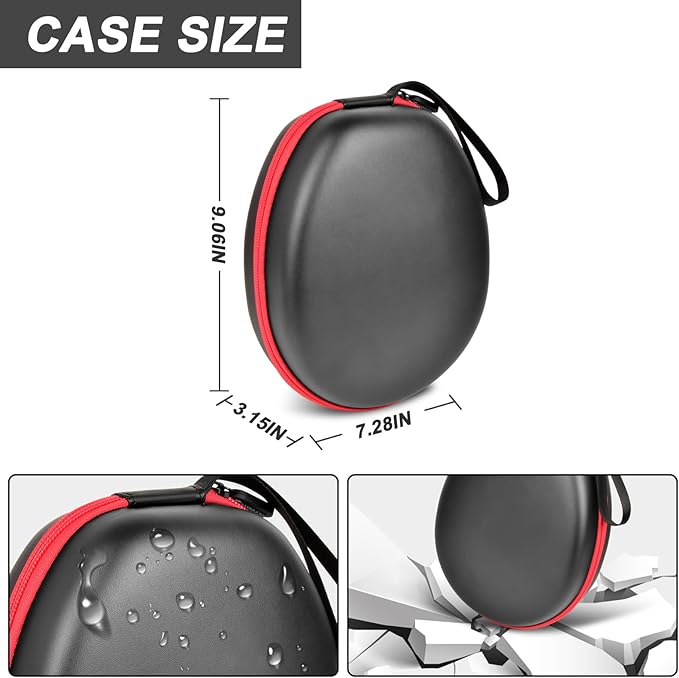 Comecase Universal Headphone Case Comepatible with JBL/for Beats/for Sony/for Bose Max Over Ear Headphone and More, Travel Carrying Box for Bluetooth Wireless Headset (Black+Red Zipper)