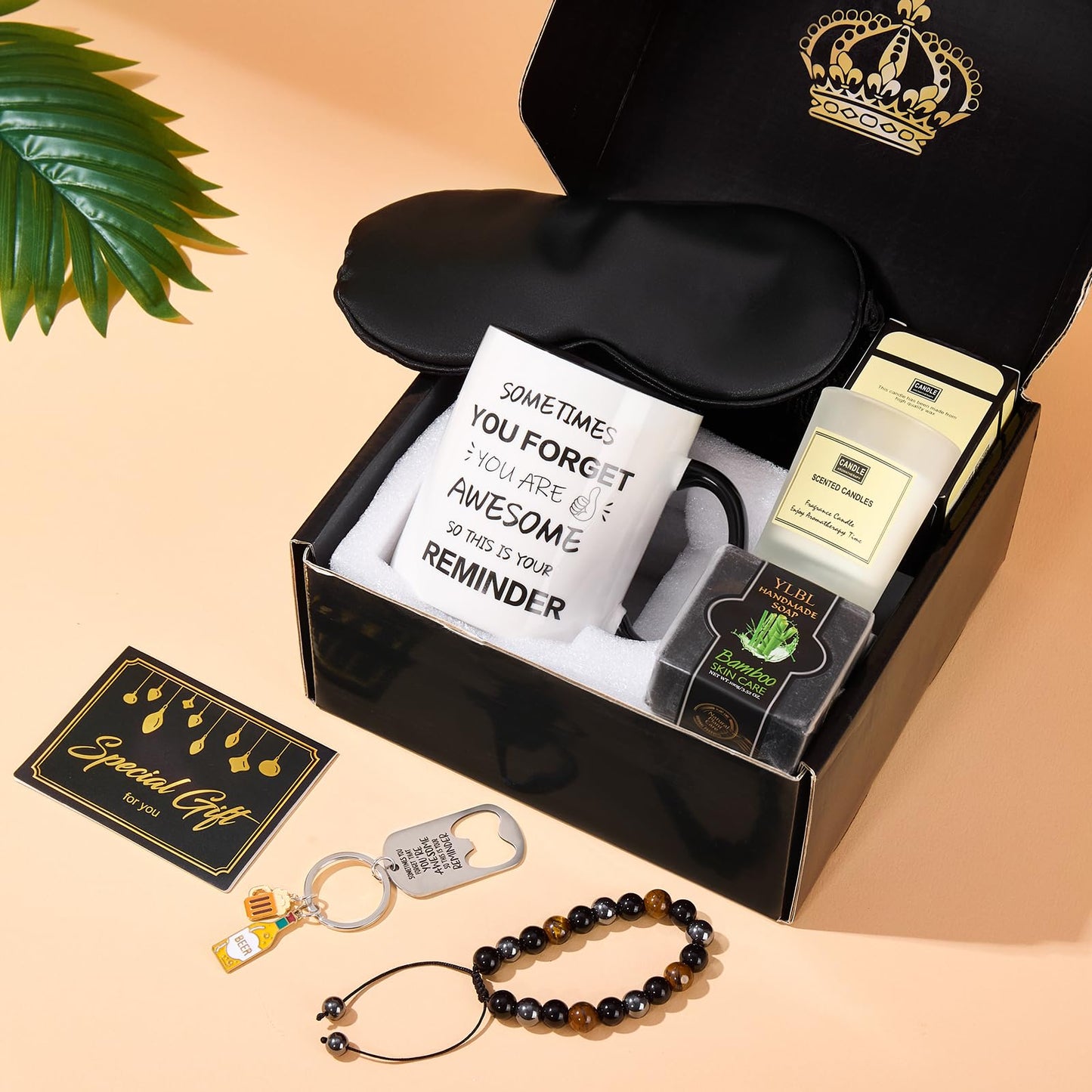 Birthday Gifts for Men,Man Premium Gifts Basket Ideas Set Men's Birthday Gift Box Thank You Gift with Ceramic Mug, Bracelet, Eye mask,Candle for Dad,Son,Boyfriend,Coworker Male Retirement Gifts