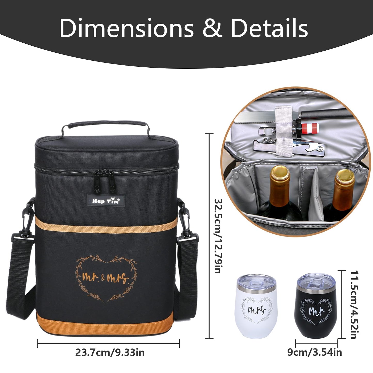 Hap Tim Wedding Gifts for Couples, Bridal Shower Gifts, Engagement Gifts for Newlyweds, Mr and Mrs gifts - Wine Cooler Bag Insulated Wine Carrier Tote with Tumblers, Bamboo Cheese Borad (13624-G1)