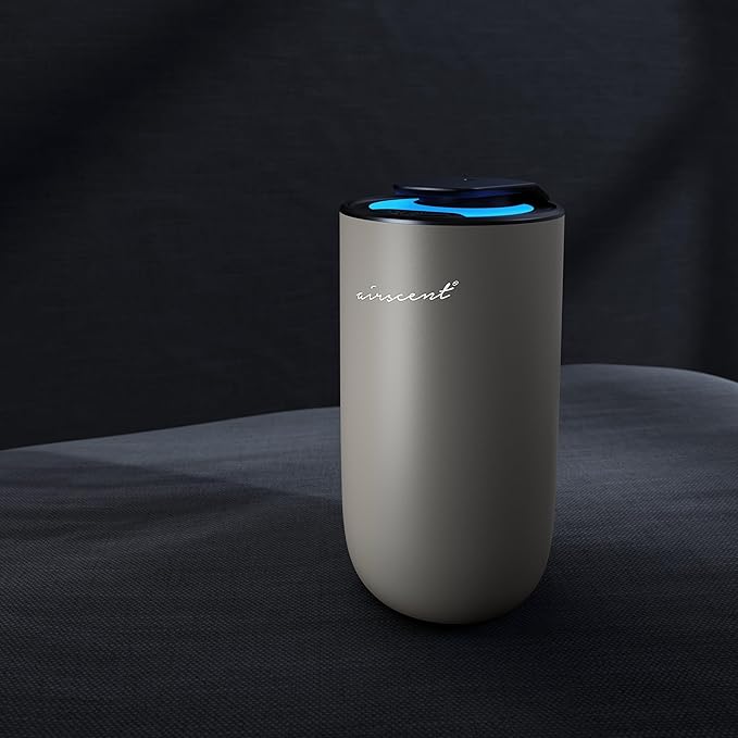 The AirScent Mini Waterless Diffuser for for Homes, Offices, Spas and Hotels - Silver Finish - Fragrance Oil Aromatherapy Diffuser for Aesthetic Scenting -15 mL Capacity - Night Light Feature