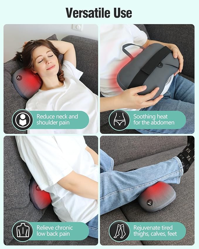 Back Massager Pillow for Pain Relief Deep Tissue - Shiatsu Kneading Neck and Shoulder Massager with Heat - Protable Electric Massage Pillow with Carry Handle - Gift for Women/Men