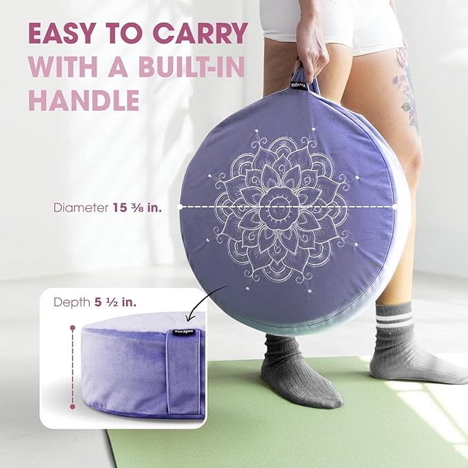 Yes4All Meditation Cushion, Floor Pillow Foam Zafu Buckwheat, Mandala Pattern Yoga Meditation Bolster Pillows, Floor Cushions