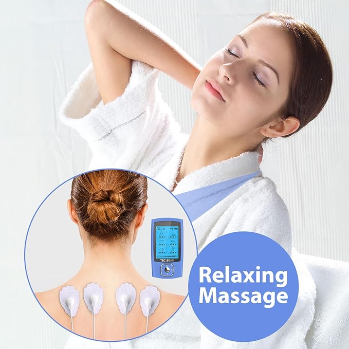 24 Modes Tens Unit Muscle Stimulator, Rechargeable Tens Machine with 8 Electrode Pads (American Gel), Electric Pulse Massager for Pain Relief Therapy（Blue）