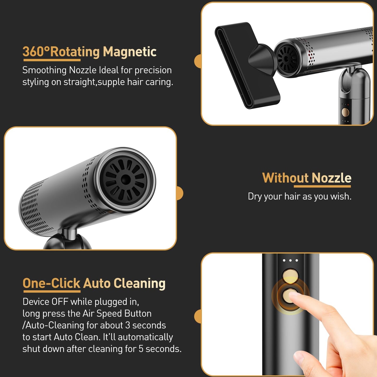 Hair Blow Dryer, QUICO 120-240V Global Dual Voltage Hair Dryers for Women, 5X Faster 120000 RPM BLDC Blow Dryers, 500 Million Negative Ions, High-Speed Mini Hair Dryer, Cold/3 Heating/3 Speed Settings