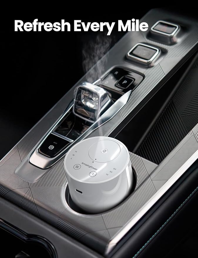 Waterless Essential Oil Diffuser, Portable Aromatherapy Diffuser with 20mL Capacity, Battery Operated Mini Scent Diffuser,3 Mist Levels & Timers, Leak-Free, for Home, Car, Office (White)