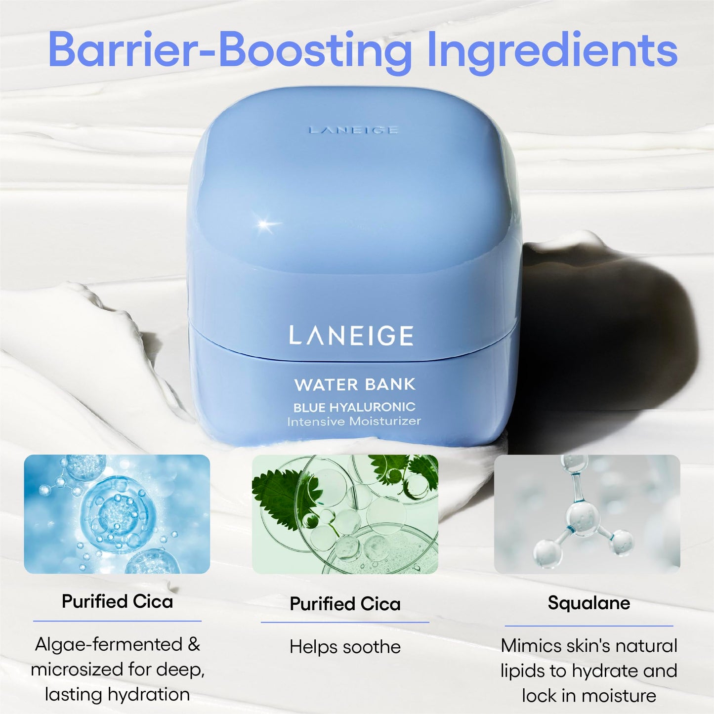 LANEIGE Water Bank Blue Hyaluronic Intensive Moisturizer Mini: Hydrating Face Cream for Very Dry Skin with Squalane & Peptide for Skin Barrier Support, Dermatologist-Tested