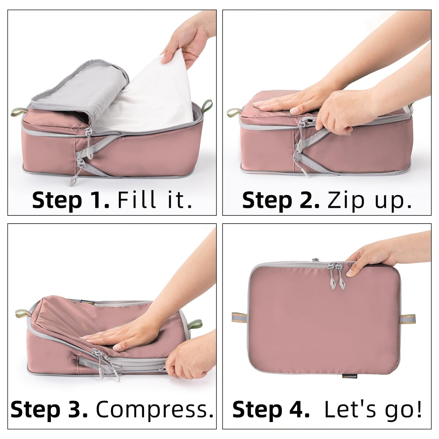 4 Set Compression Packing Cubes, Carry On Suitcase Luggage Travel Organizers (Light Pink)