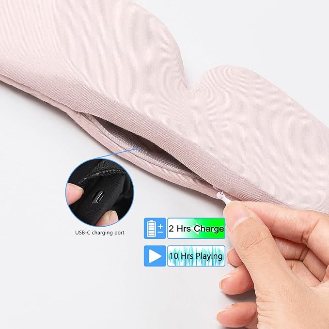 ALASKA BEAR Sleep Headphone Headband Bluetooth 5.2 HD Stereo Noise Reduction Eye Contour Built-in Mask w/Thin Speakers Wireless Audio Sports Headgear(Pink)